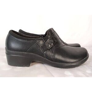 Clarks Angie Pearl Black Slip On Shoes Women 7.5 Comfort Round Toe